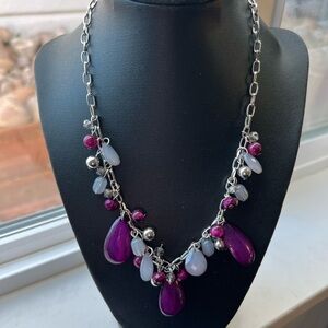 Purple and Silver Beaded Necklace and earrings Set 🆕